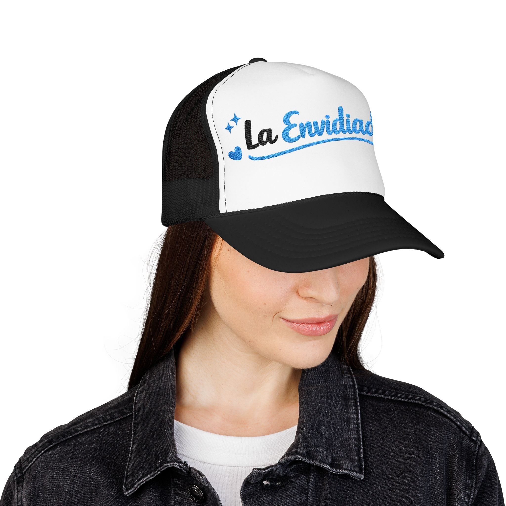 Emocionada Script Trucker Hat — Blue Glitter "La Envidiada" Foam Cap