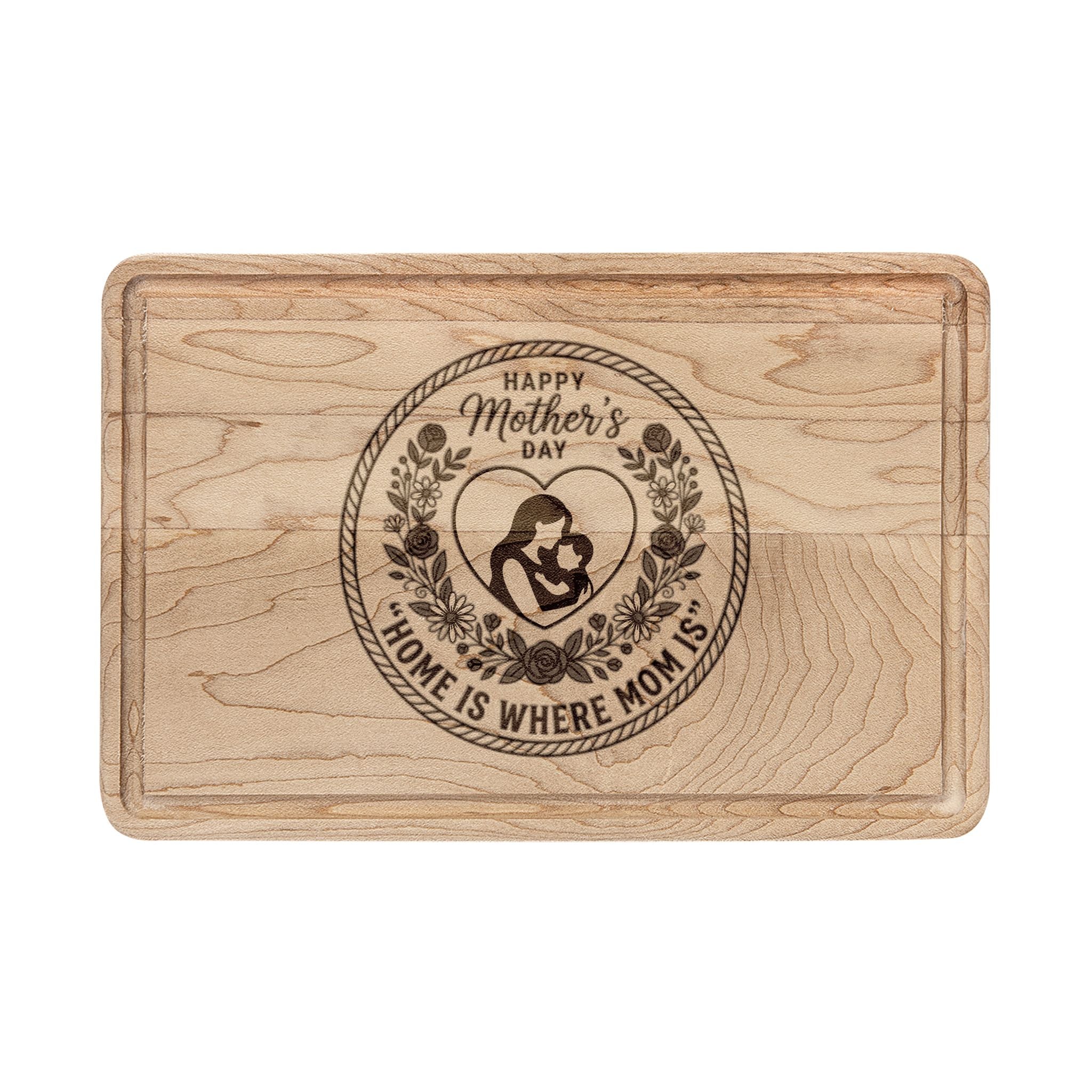 Engraved 'Home Is Where Mom Is' Wooden Cutting Board