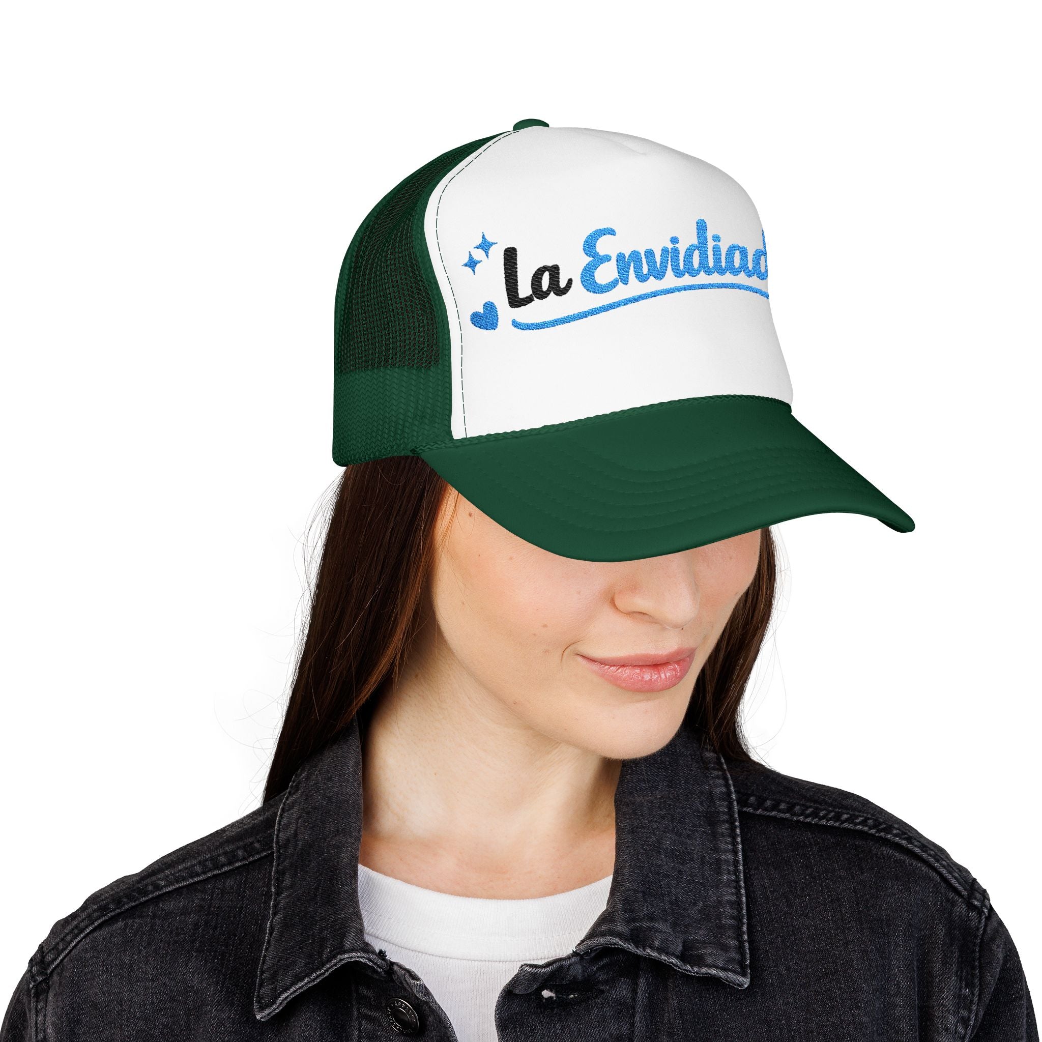Emocionada Script Trucker Hat — Blue Glitter "La Envidiada" Foam Cap