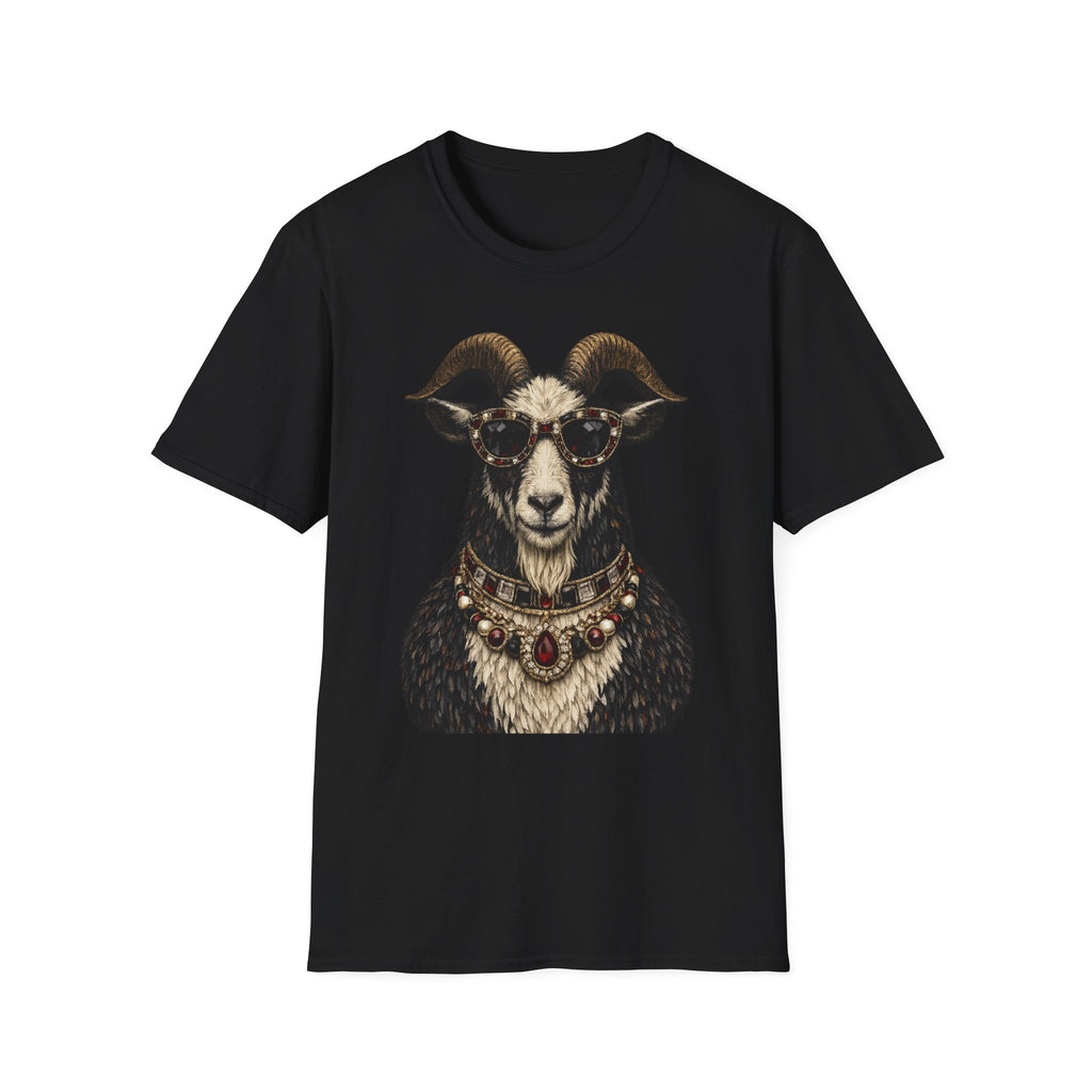 Regal Ram Portrait T-Shirt — Ornate Horned Goat Illustration Tee