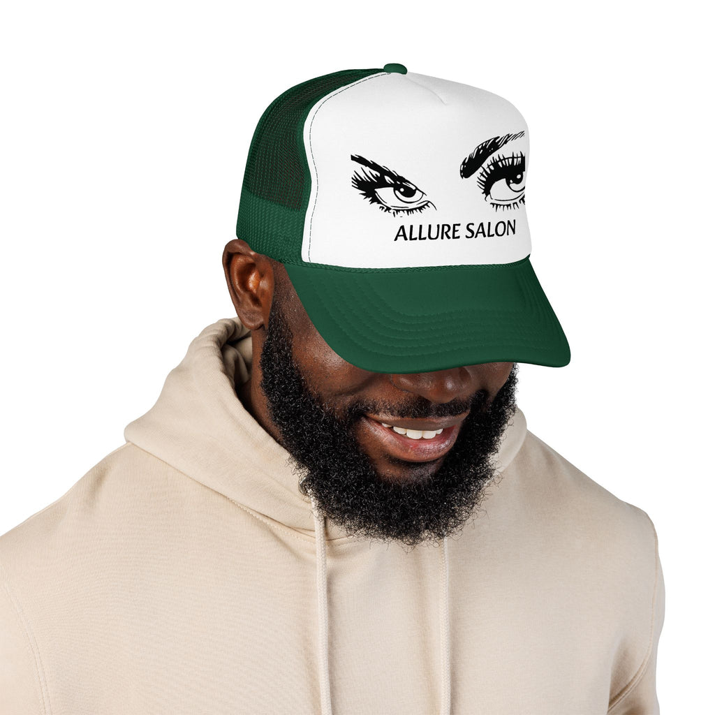 Allure Salon Trucker Hat — Embroidered Eye Logo Foam Cap