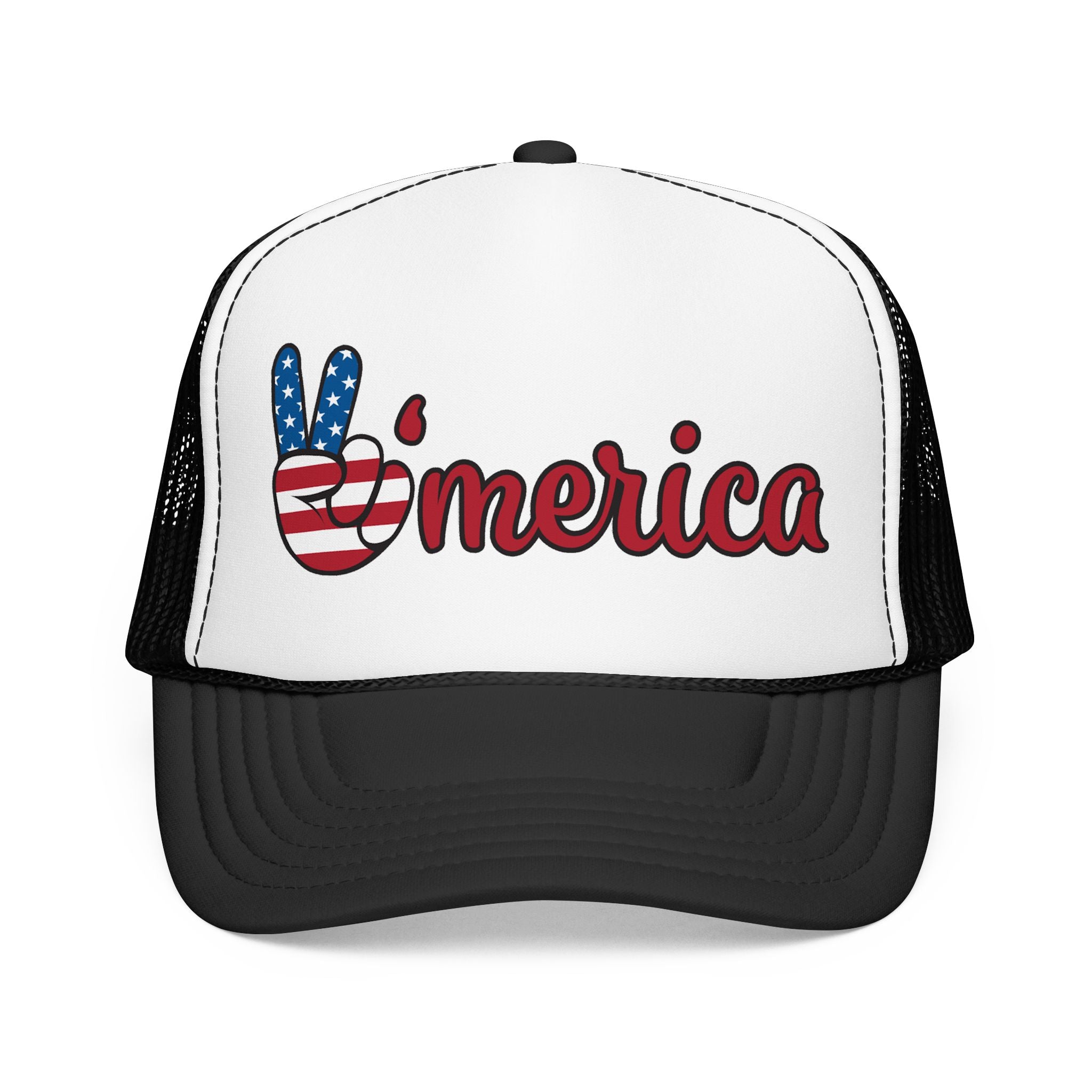 Trucker Hat — 'Merica Peace Sign Patriotic Foam Mesh Cap (4th of July)