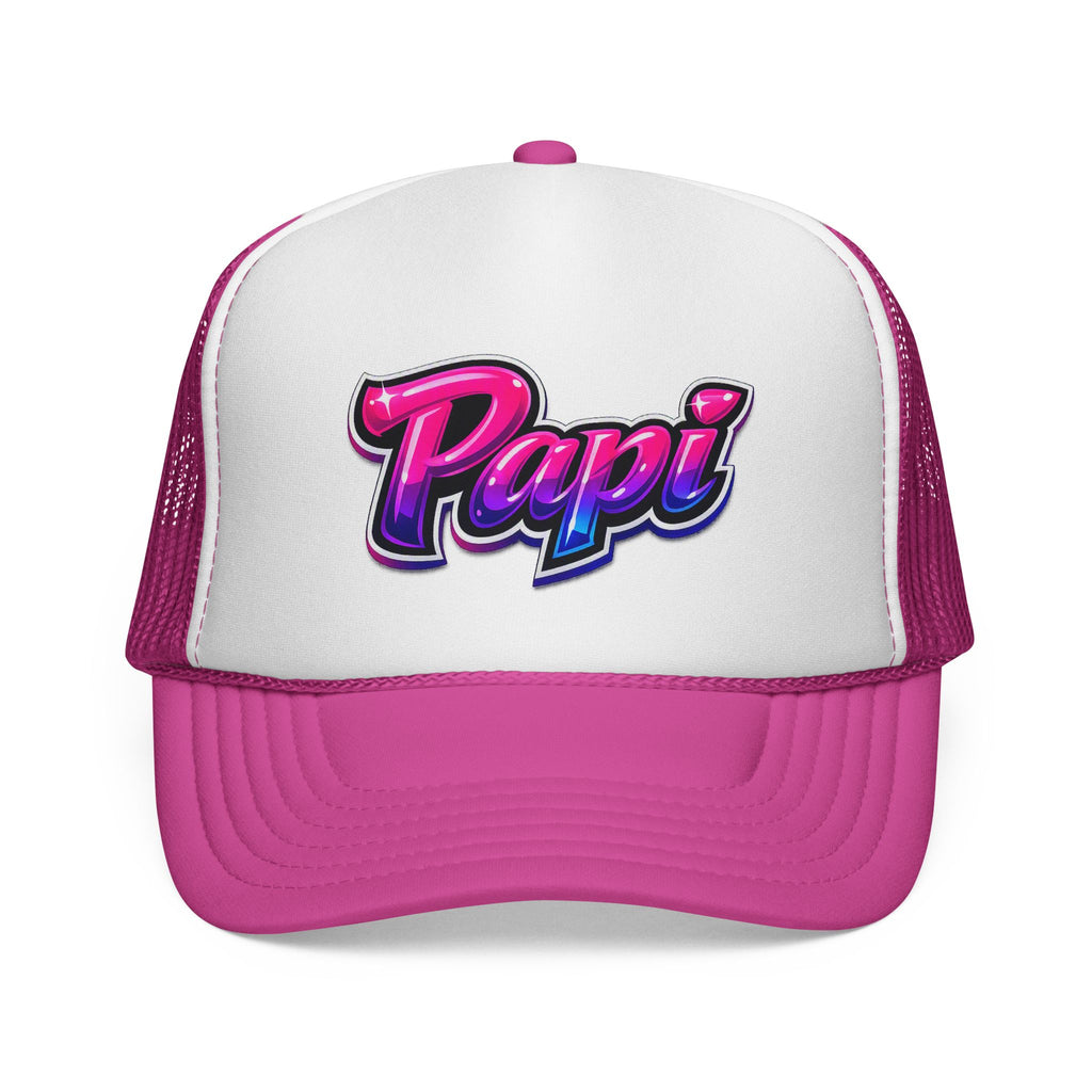 Papi Trucker Cap — Retro Neon Script Embroidered Mesh Hat