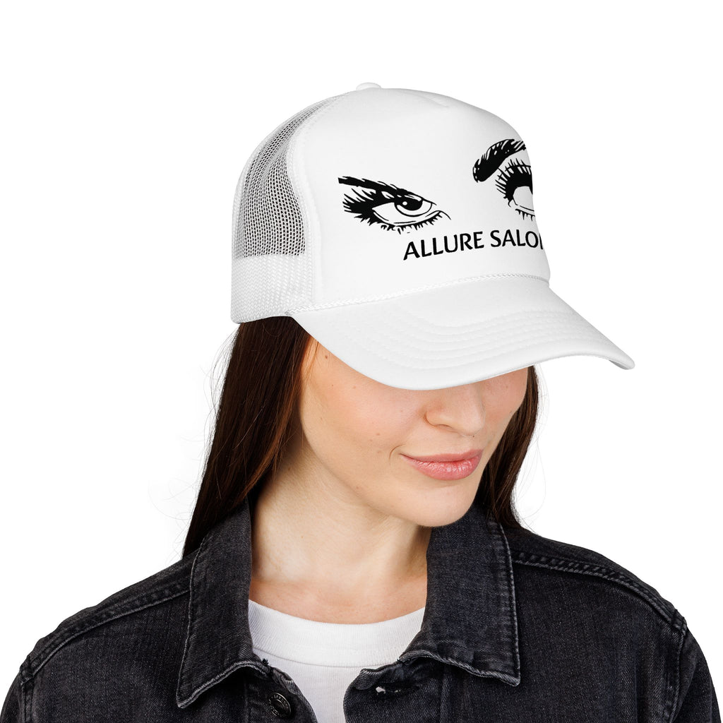 Allure Salon Trucker Hat — Embroidered Eye Logo Foam Cap
