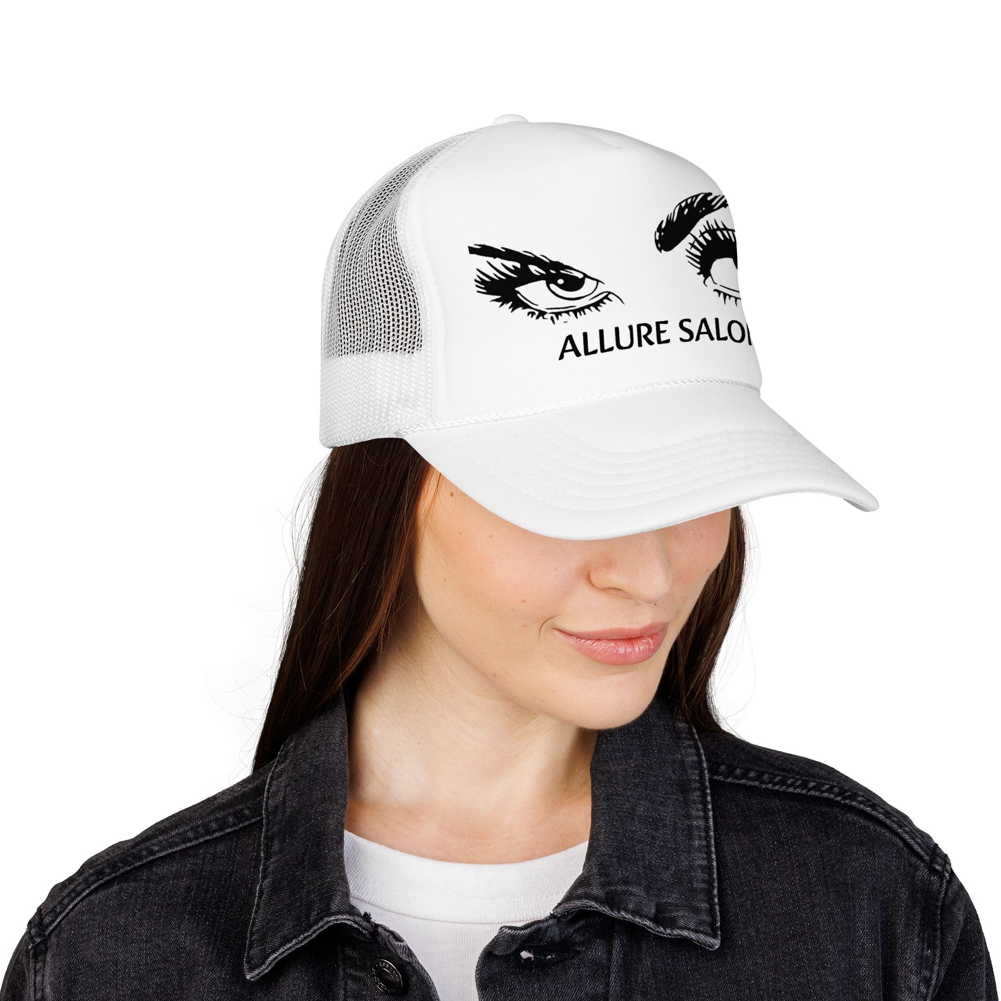 Allure Salon Trucker Hat — Embroidered Eye Logo Foam Cap