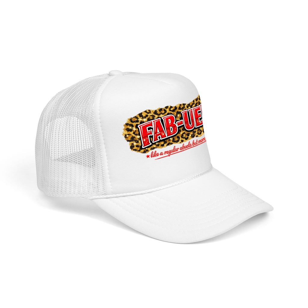 Fab-Uela Leopard Foam Trucker Hat — Funny Grandma Gift, Retro Leopard Print Trucker Cap
