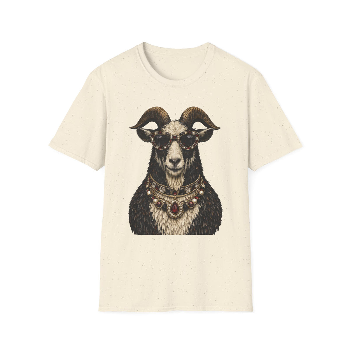 Regal Ram Portrait T-Shirt — Ornate Horned Goat Illustration Tee