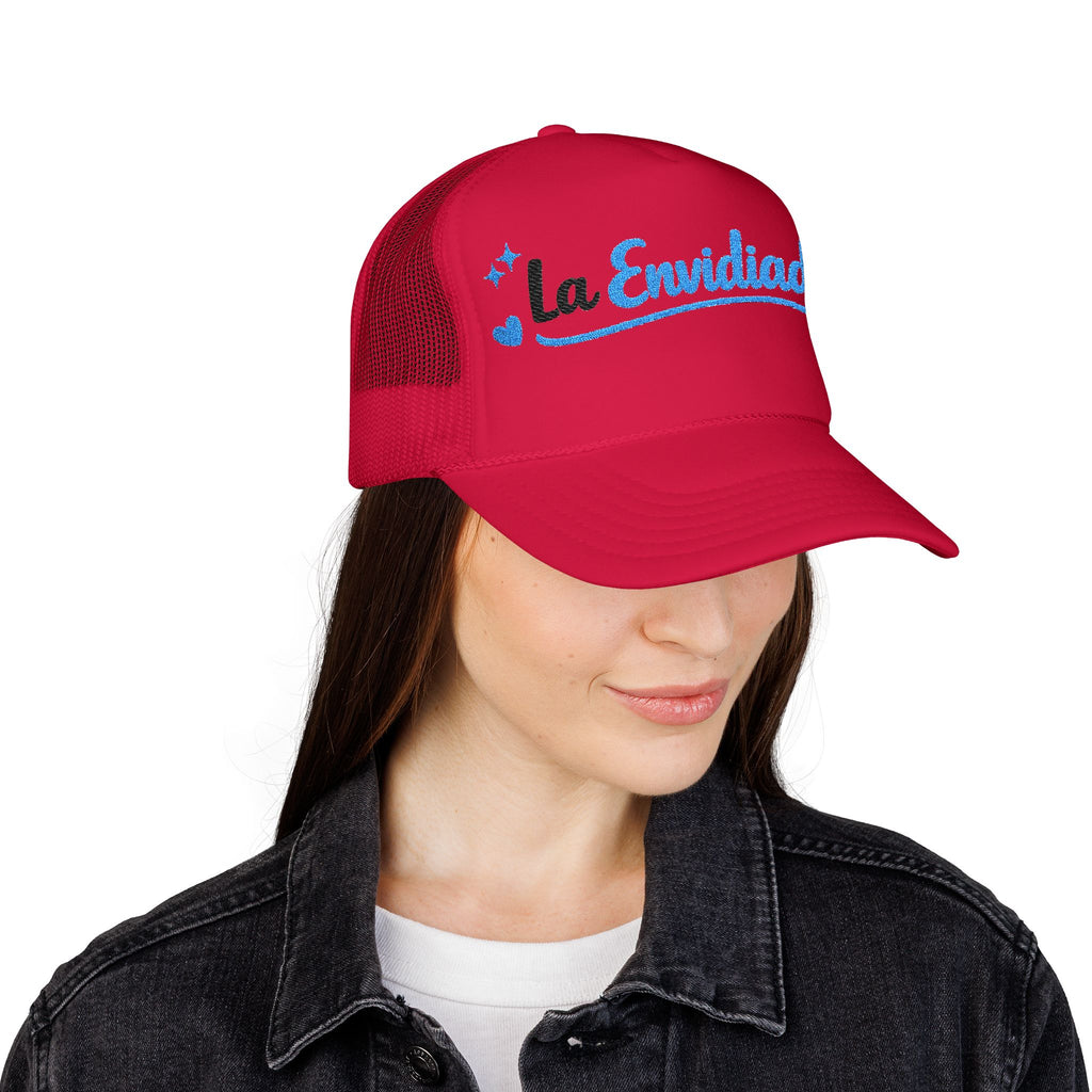 Emocionada Script Trucker Hat — Blue Glitter "La Envidiada" Foam Cap