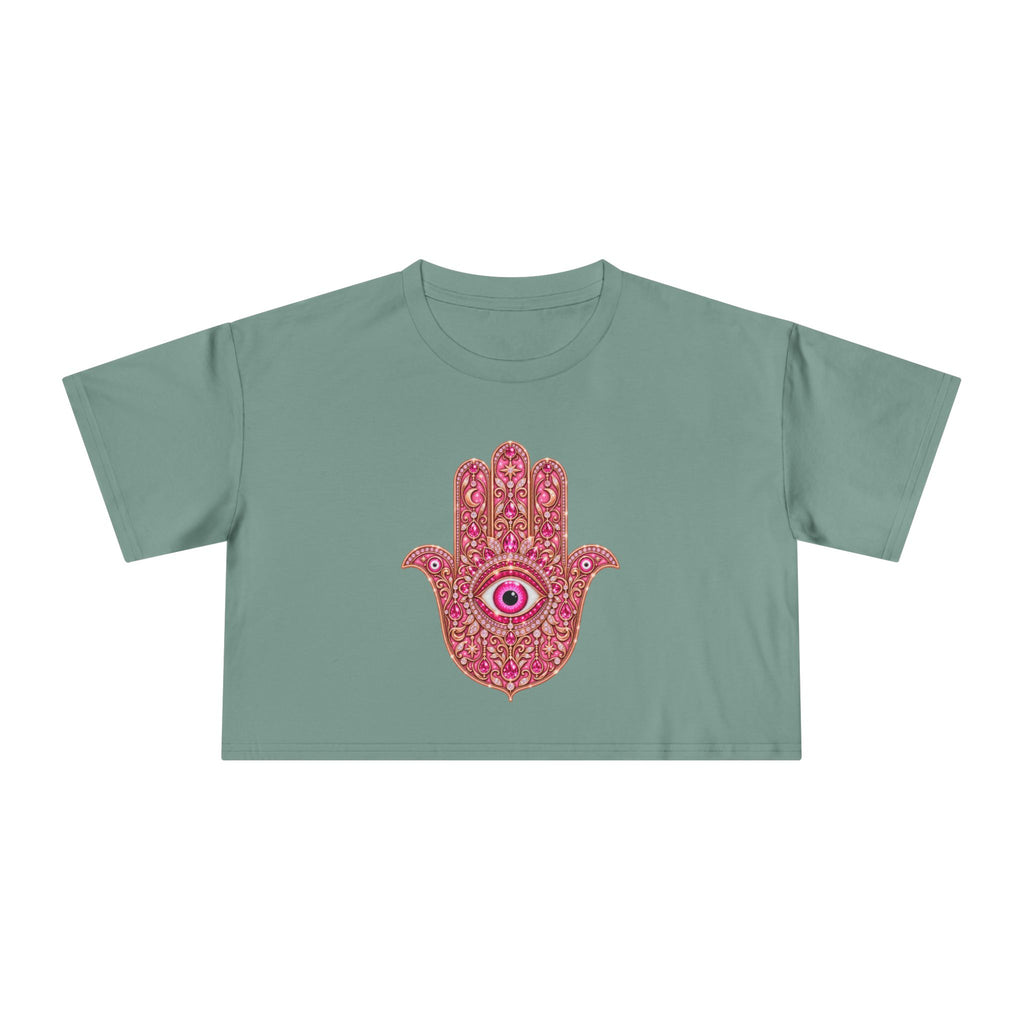 Women's Hamsa Hand Crop Tee – Pink Evil Eye Protection