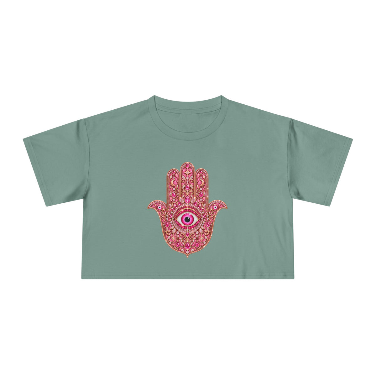 Women's Hamsa Hand Crop Tee – Pink Evil Eye Protection