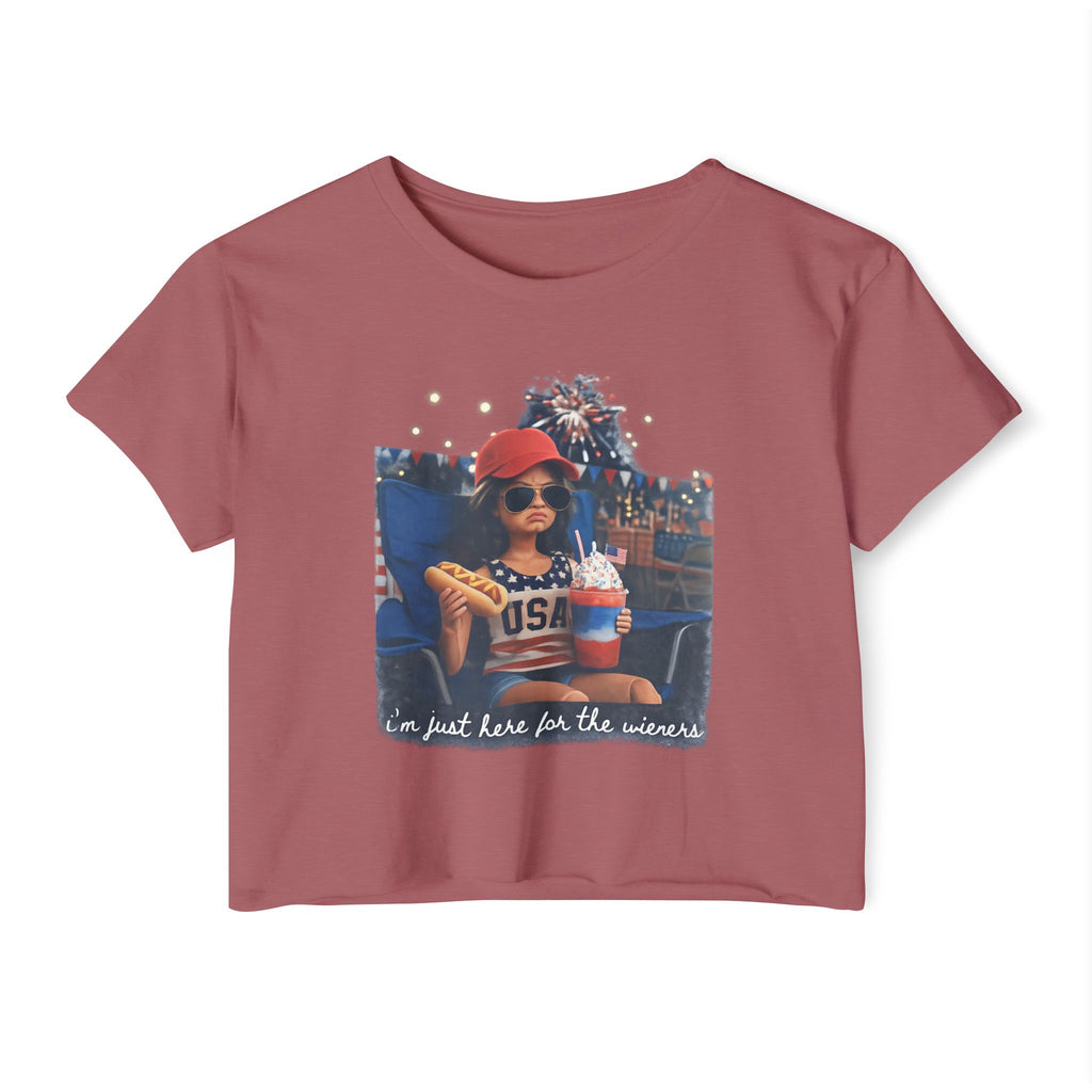 Festival Crop Top — 'I'm Just Here for the Wieners' USA Picnic Graphic