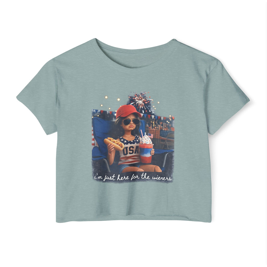 Festival Crop Top — 'I'm Just Here for the Wieners' USA Picnic Graphic