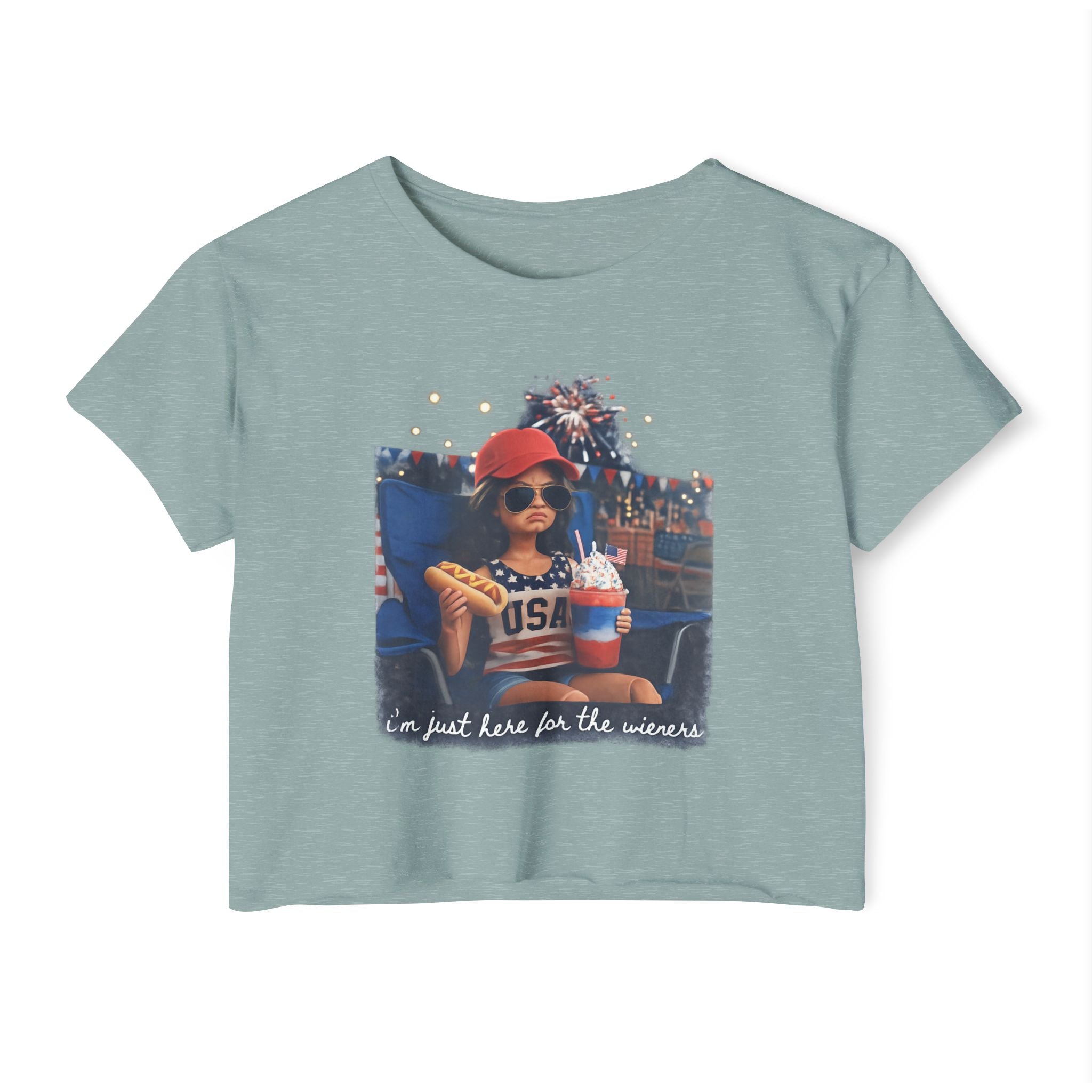 Festival Crop Top — 'I'm Just Here for the Wieners' USA Picnic Graphic