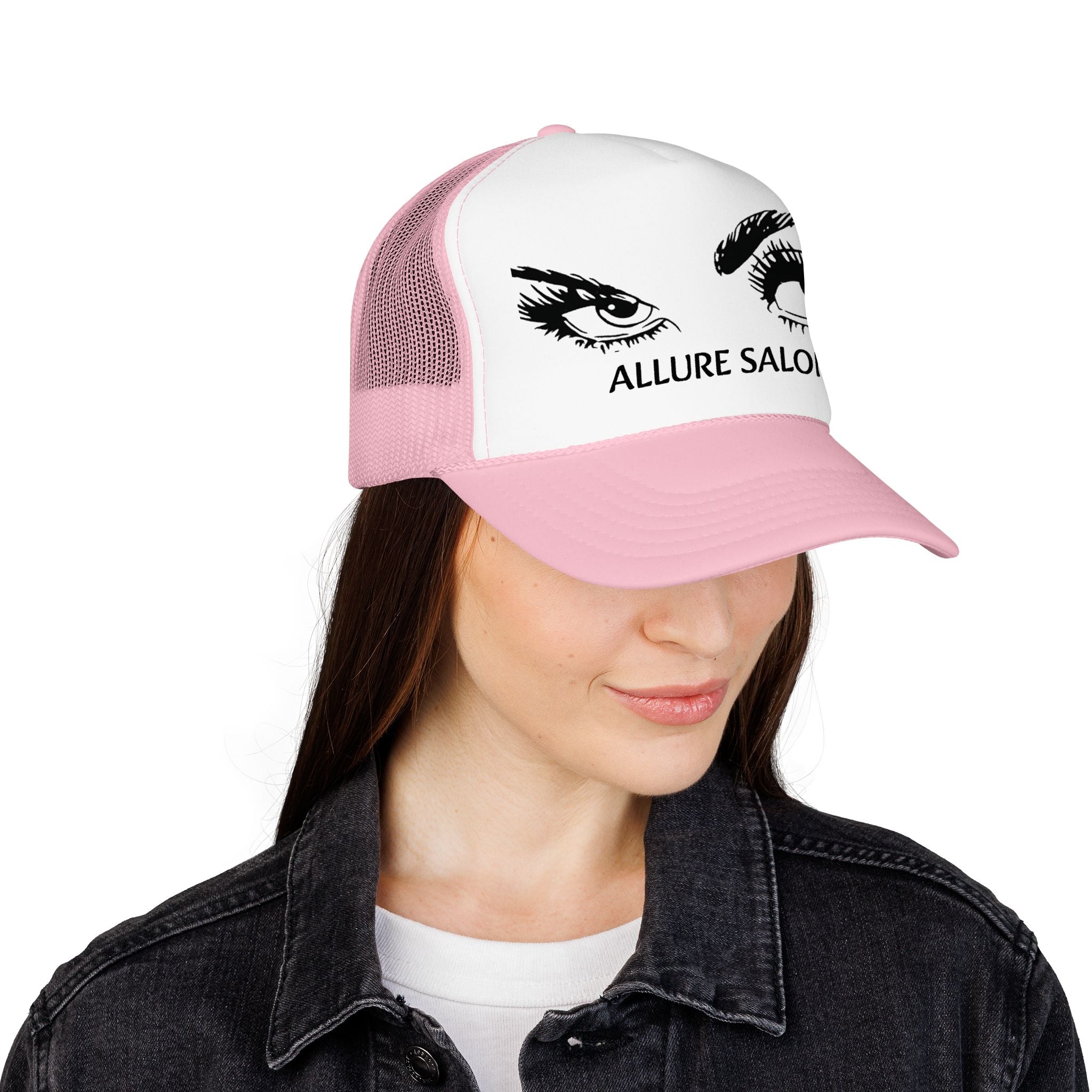 Allure Salon Trucker Hat — Embroidered Eye Logo Foam Cap