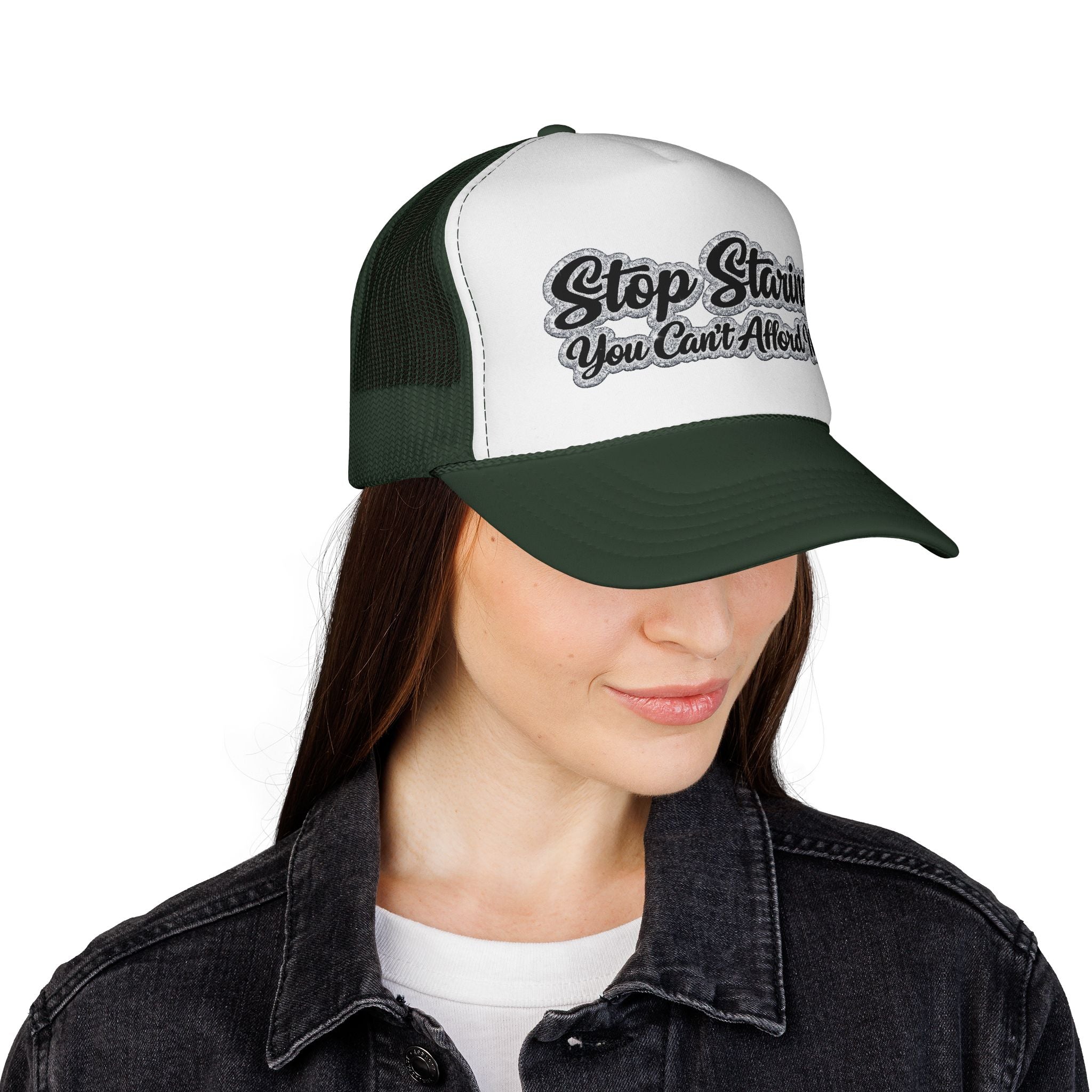 Stop Staring Trucker Cap — "You Can't Afford Me" Retro Patch Hat