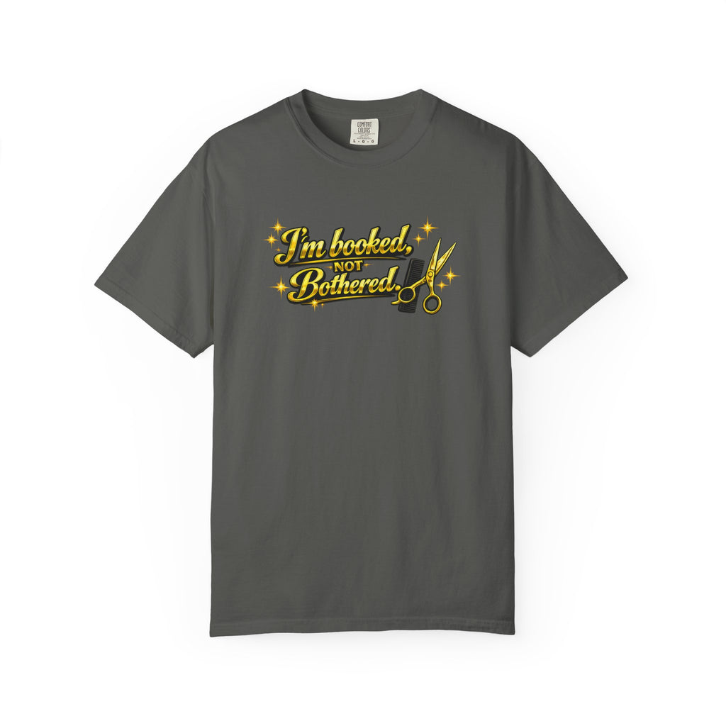 I'm Booked Not Bittered Barber T‑Shirt — Vintage Barber Scissors Design