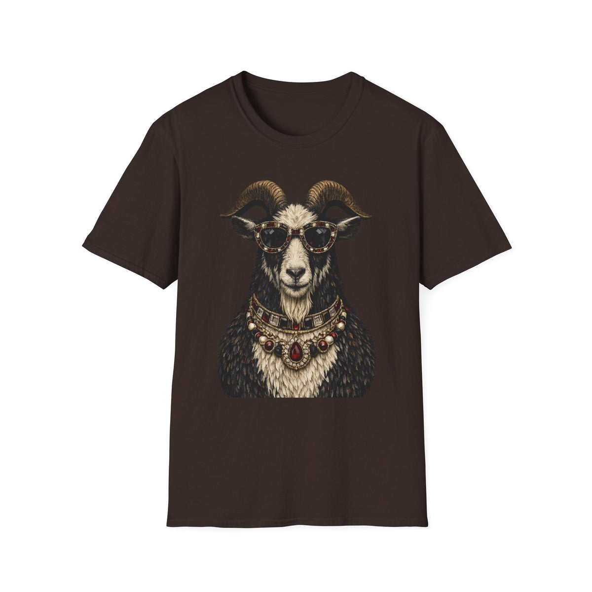 Regal Ram Portrait T-Shirt — Ornate Horned Goat Illustration Tee