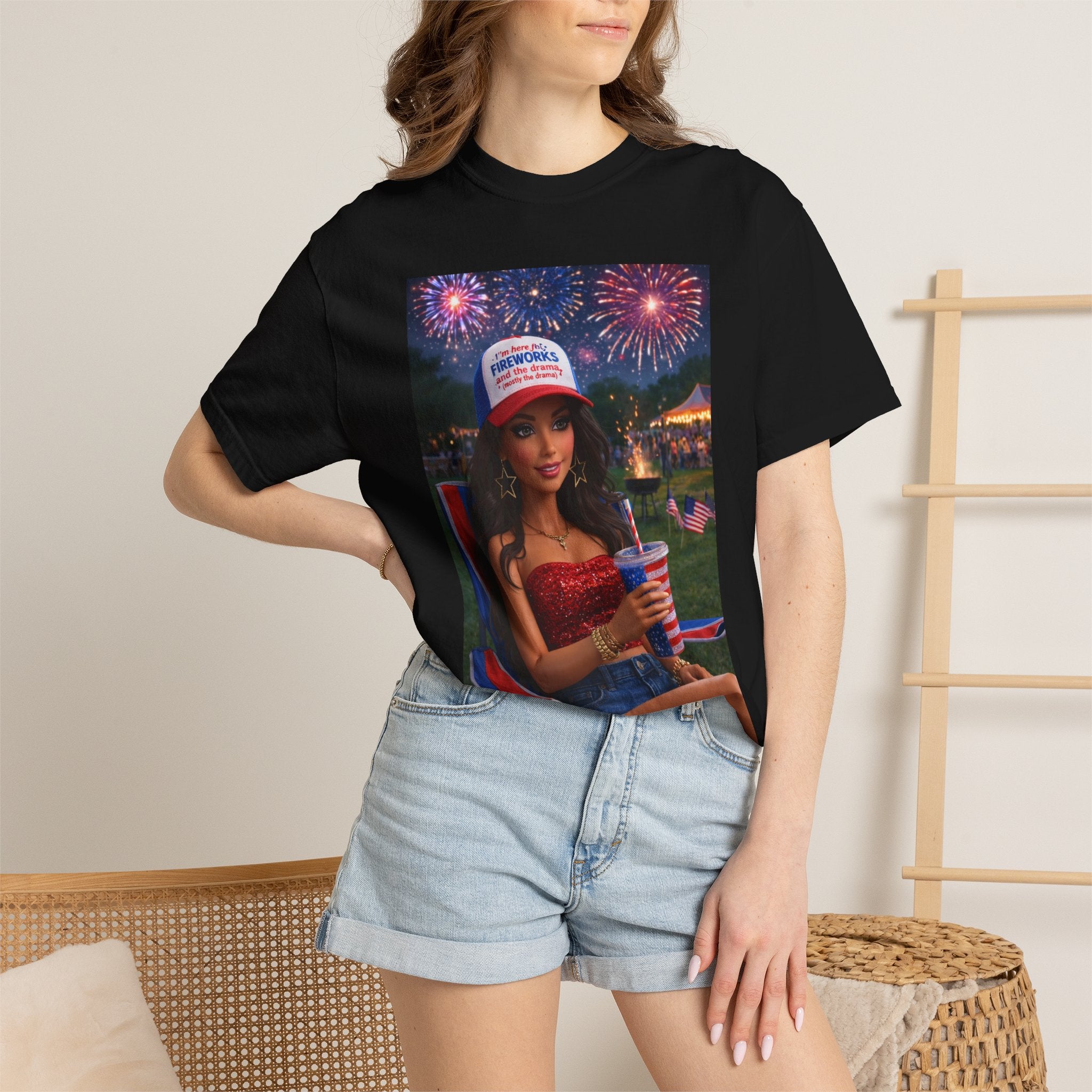 Independence Day Patriotic Graphic T-Shirt — 'Pretty Petty' Fireworks Design