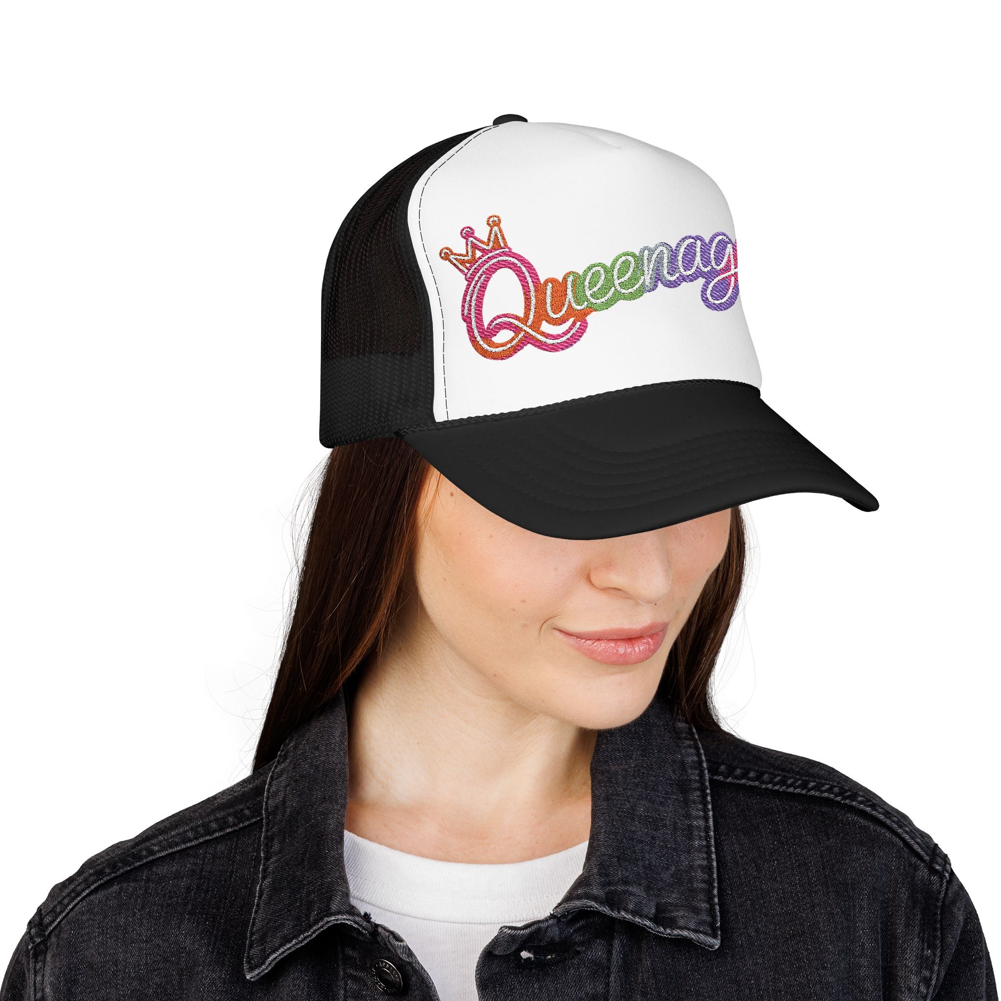 Queentager Trucker Hat — Glitter 'Queenager' Foam Mesh Cap