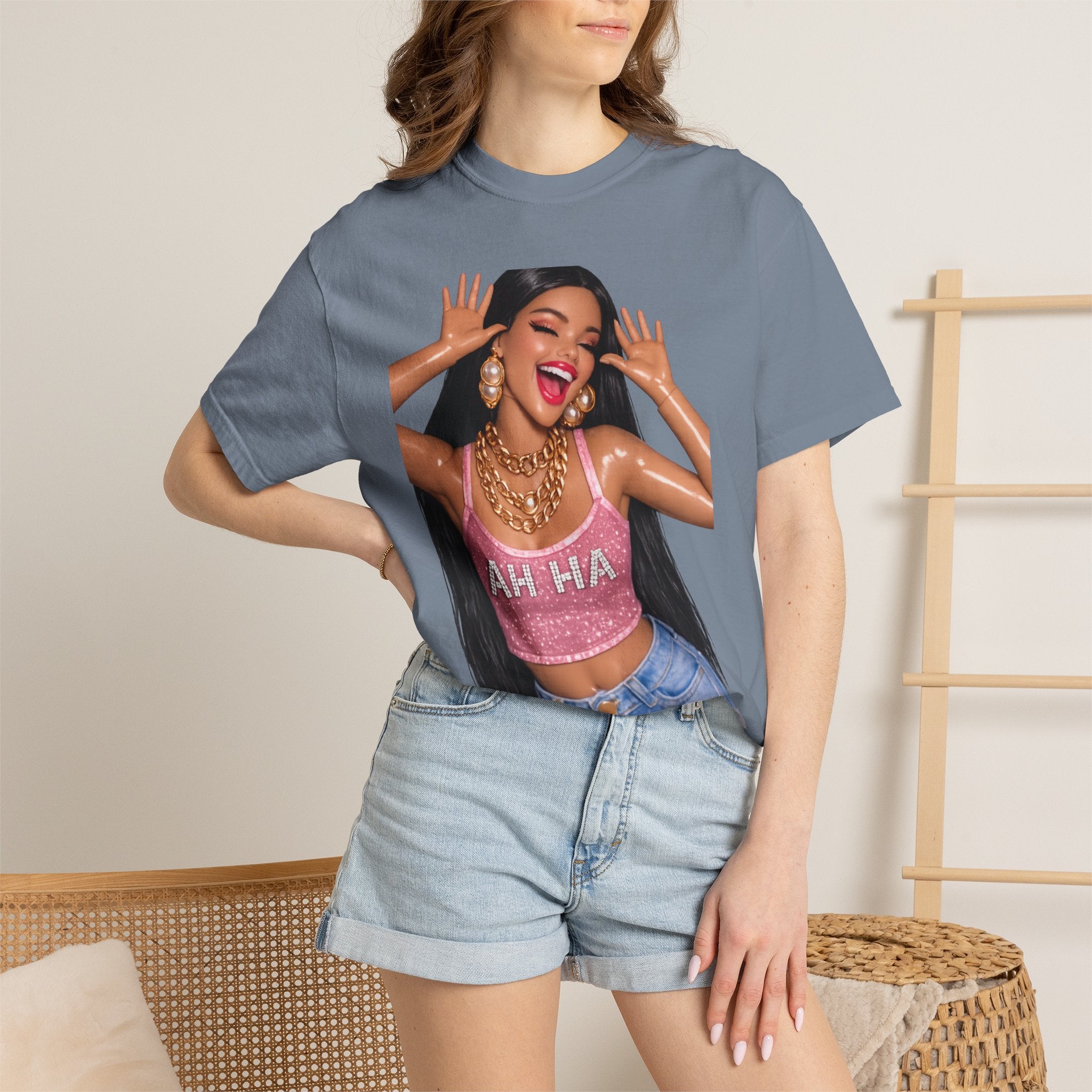 Graphic Tee — 'AH HA' Diva Illustration Crop Top Design