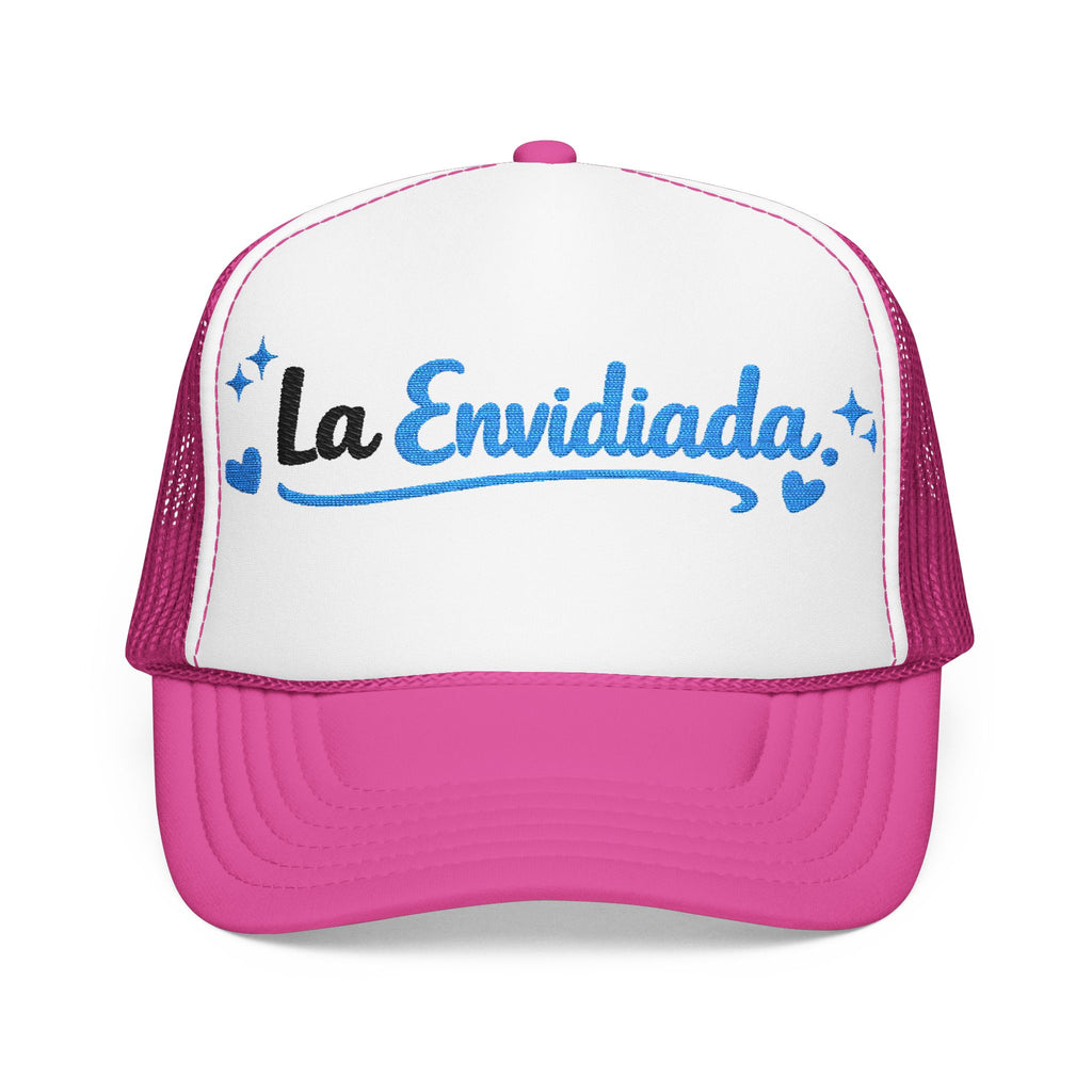 Emocionada Script Trucker Hat — Blue Glitter "La Envidiada" Foam Cap