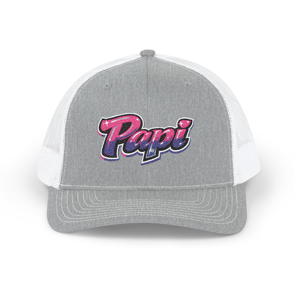Papi Trucker Cap — Vintage Pink Script Snapback