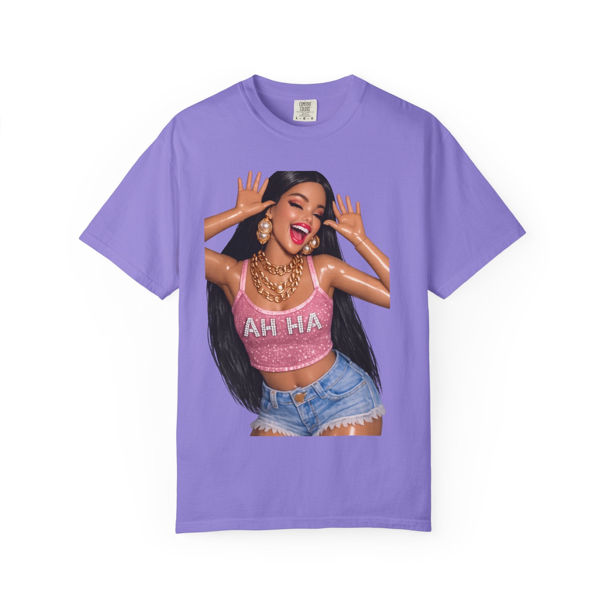 Graphic Tee — 'AH HA' Diva Illustration Crop Top Design