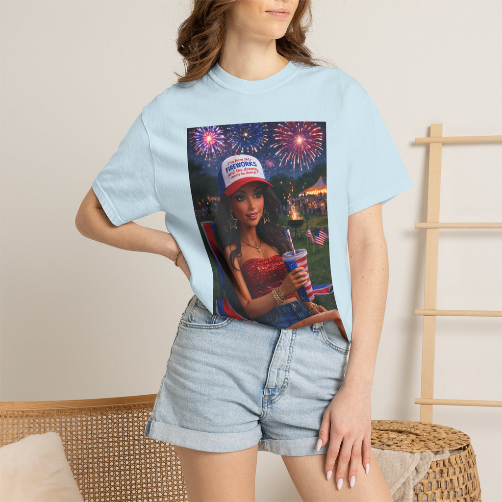 Independence Day Patriotic Graphic T-Shirt — 'Pretty Petty' Fireworks Design