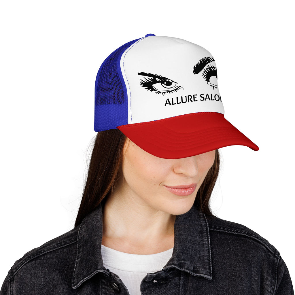 Allure Salon Trucker Hat — Embroidered Eye Logo Foam Cap