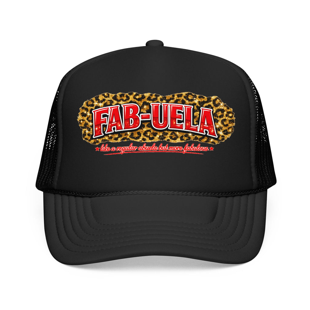 Fab-Uela Leopard Foam Trucker Hat — Funny Grandma Gift, Retro Leopard Print Trucker Cap