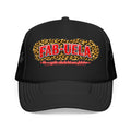 Fab-Uela Leopard Foam Trucker Hat — Funny Grandma Gift, Retro Leopard Print Trucker Cap