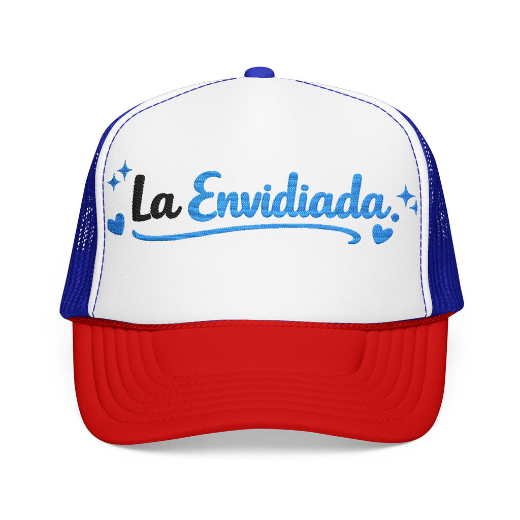 Emocionada Script Trucker Hat — Blue Glitter "La Envidiada" Foam Cap