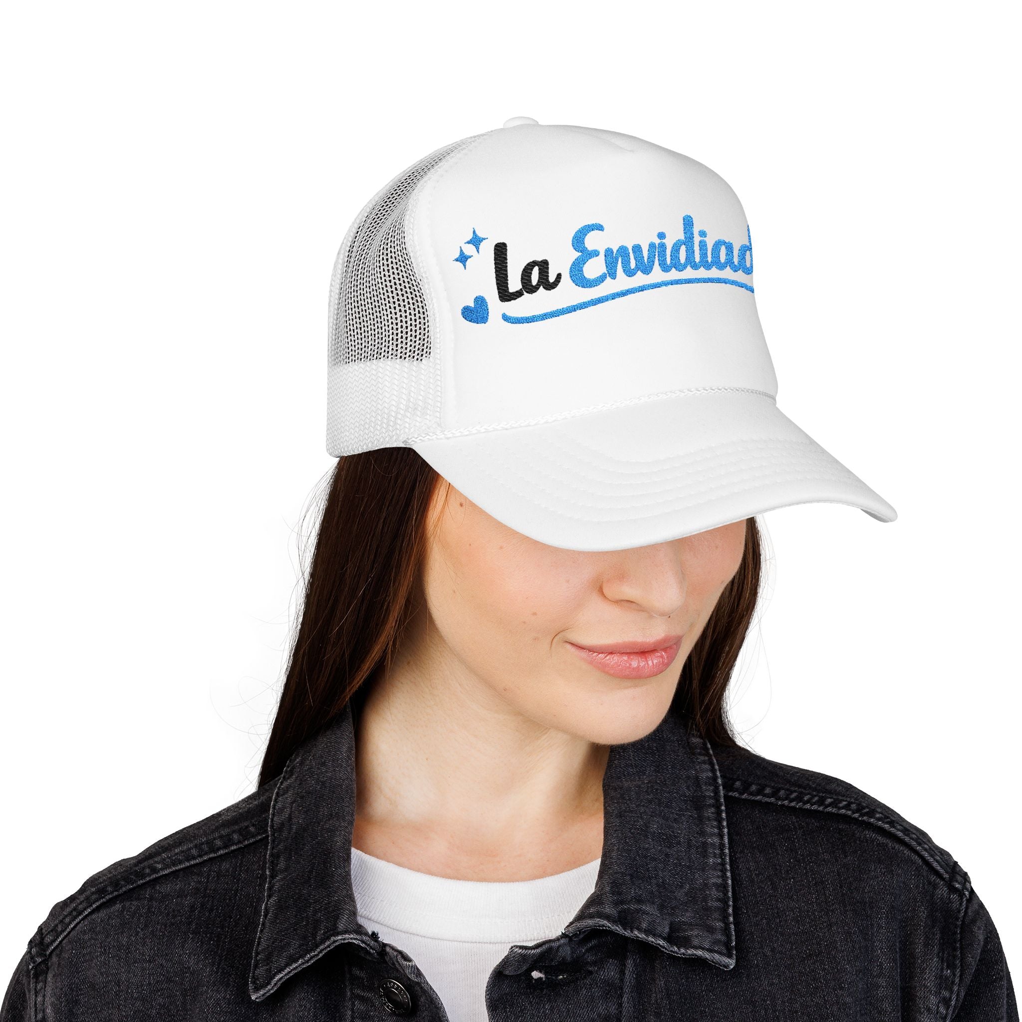 Emocionada Script Trucker Hat — Blue Glitter "La Envidiada" Foam Cap