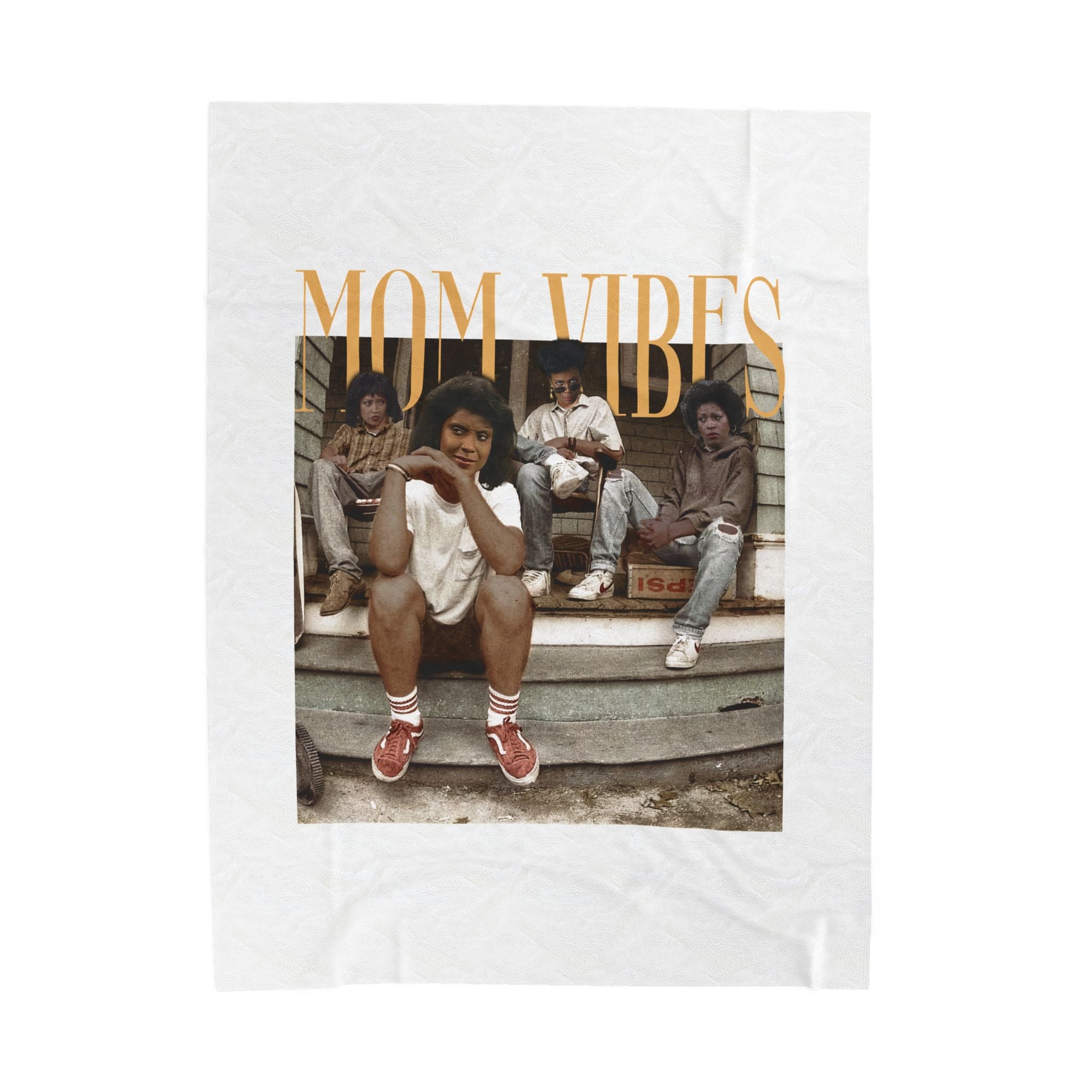 Velveteen Plush Blanket "Mom Vibes" Retro Family Photo Throw
