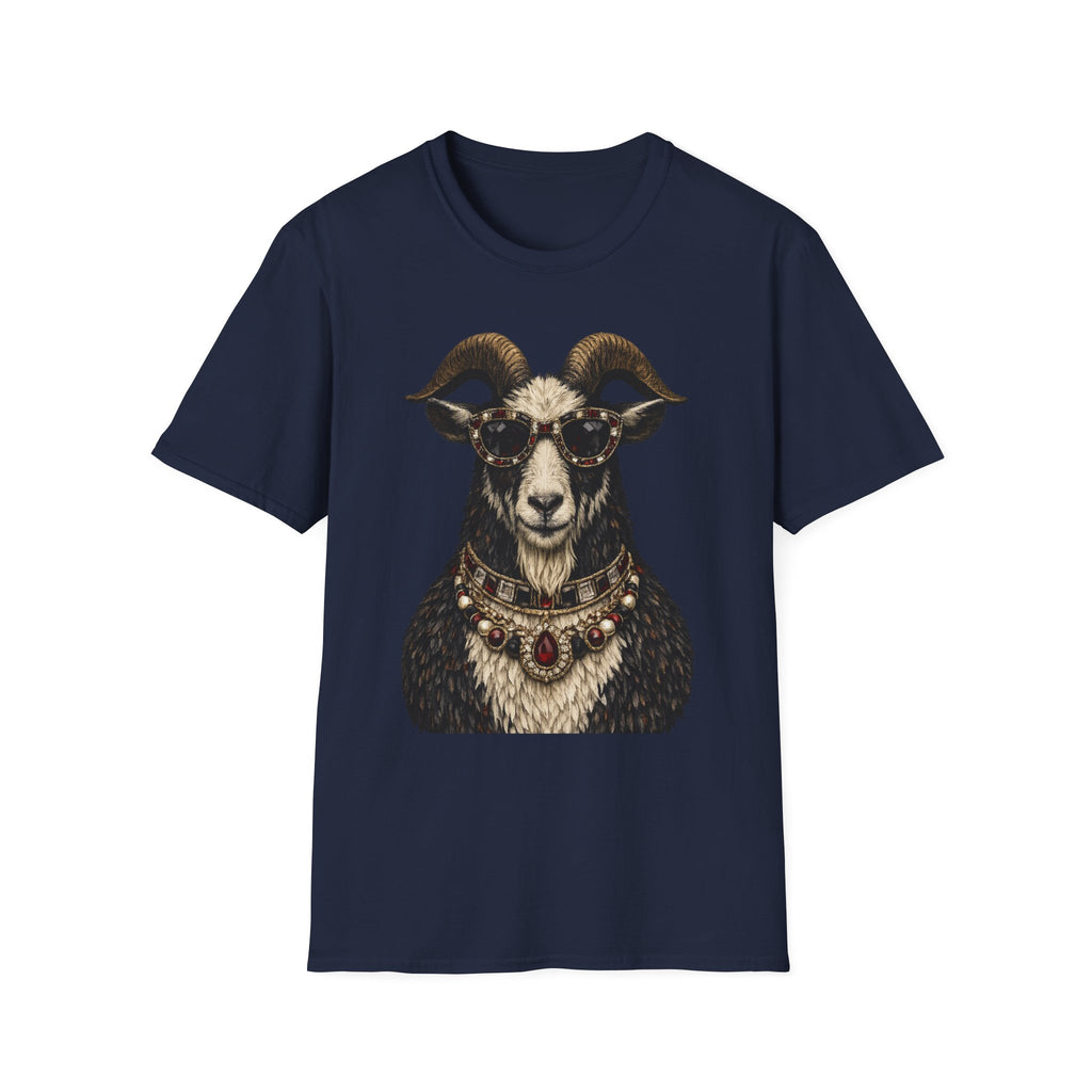 Regal Ram Portrait T-Shirt — Ornate Horned Goat Illustration Tee
