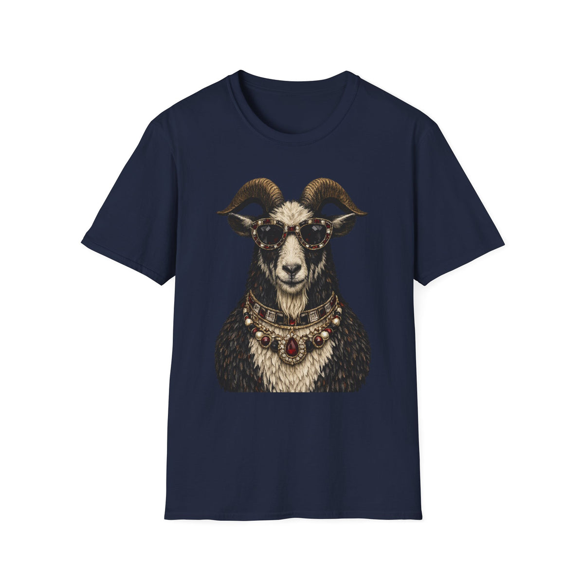 Regal Ram Portrait T-Shirt — Ornate Horned Goat Illustration Tee