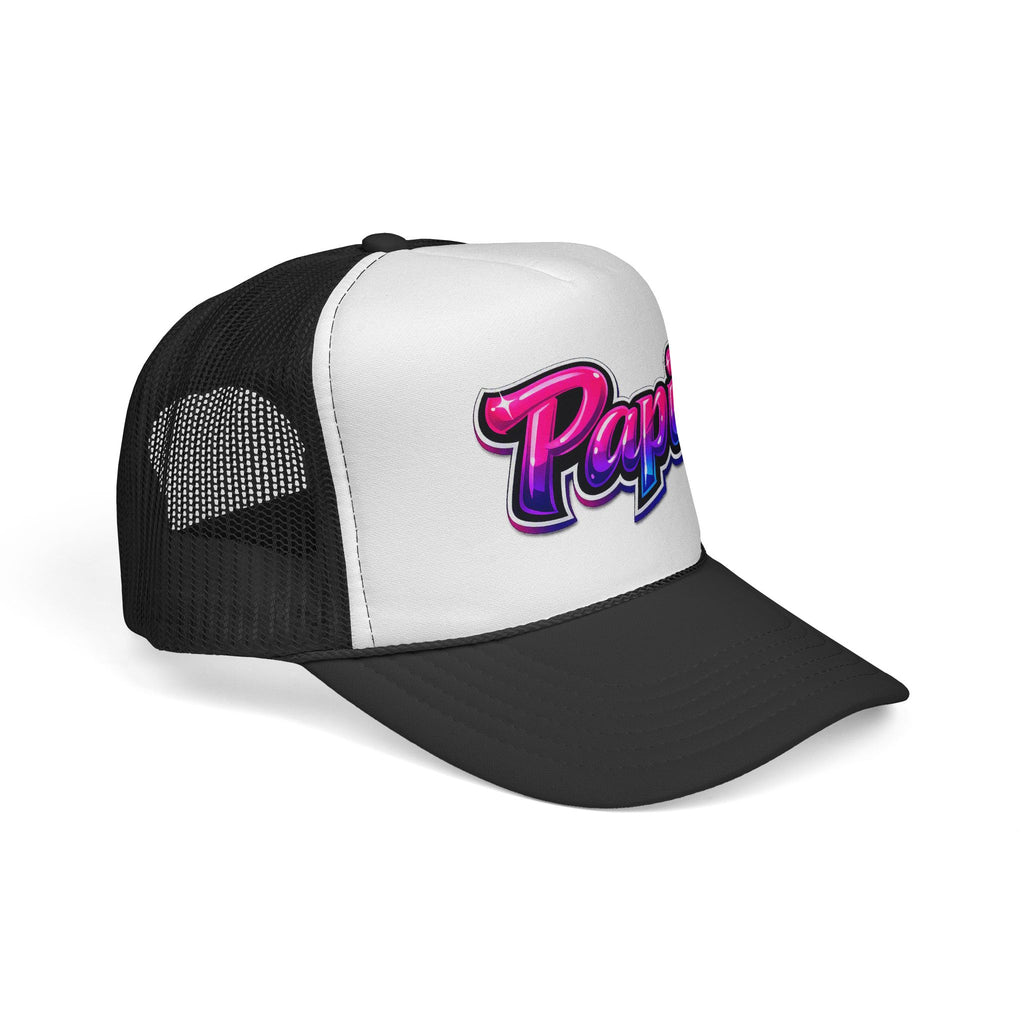 Papi Trucker Cap — Retro Neon Script Embroidered Mesh Hat