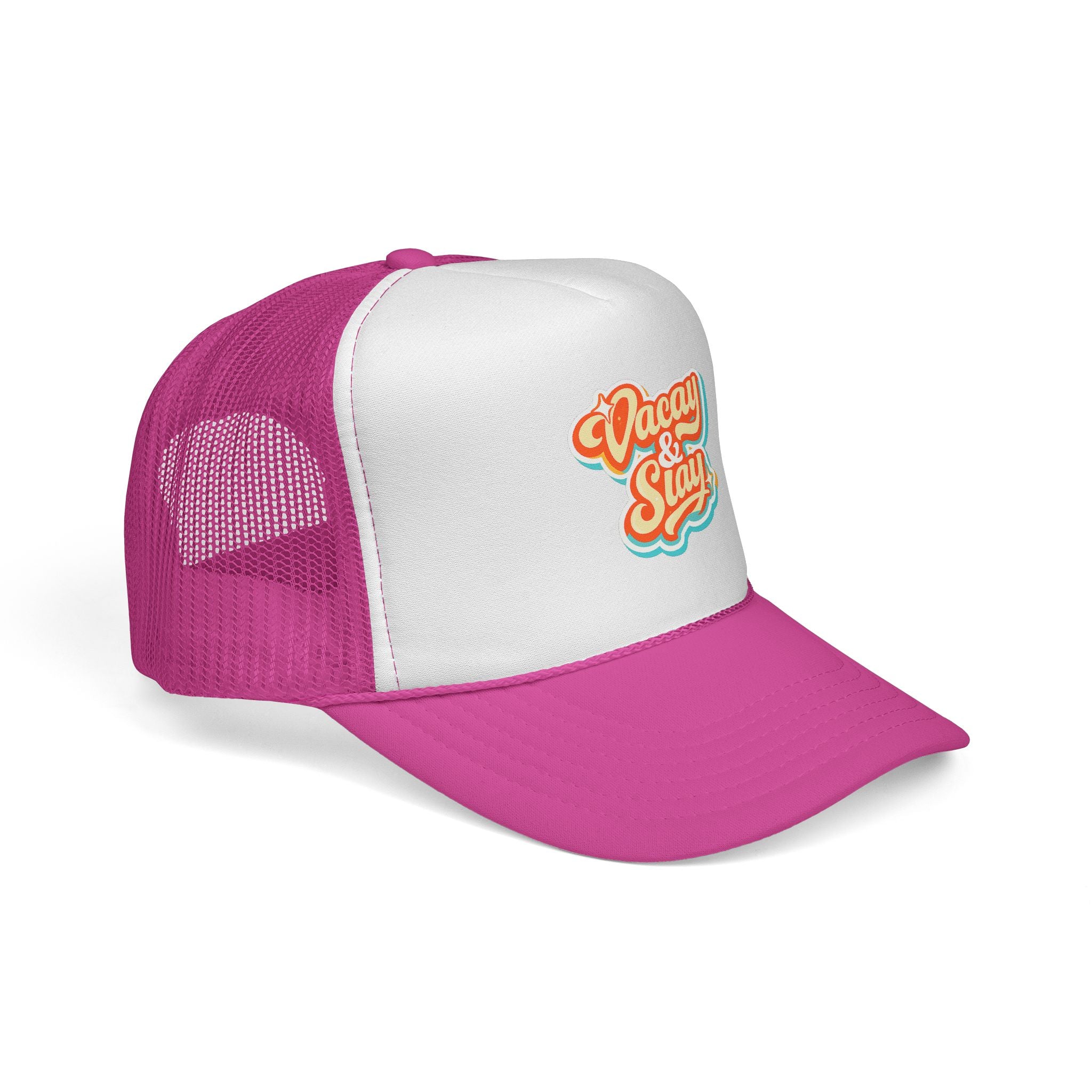 Vacay & Slay Trucker Cap — Retro Beach Vacation Mesh Hat