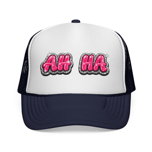 AH HA Pink Bubble Trucker Cap
