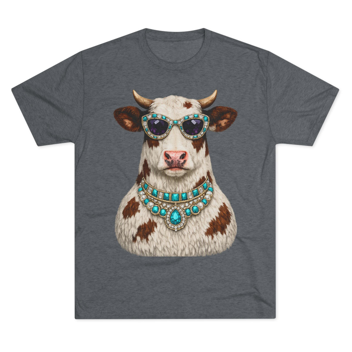 Cow with Sunglasses & Turquoise Necklace T-Shirt — Quirky Western Farm Animal Tee