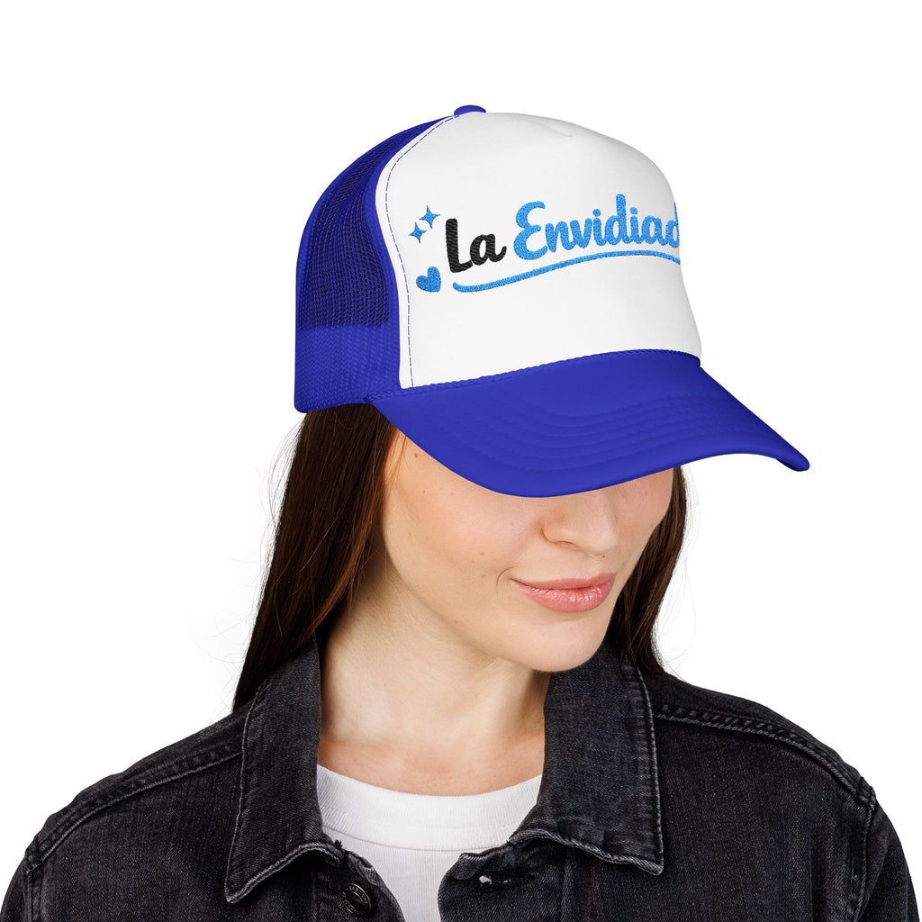 Emocionada Script Trucker Hat — Blue Glitter "La Envidiada" Foam Cap