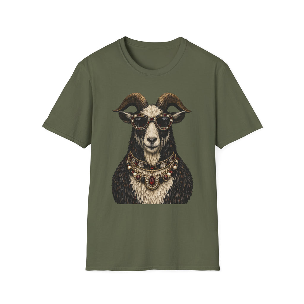 Regal Ram Portrait T-Shirt — Ornate Horned Goat Illustration Tee