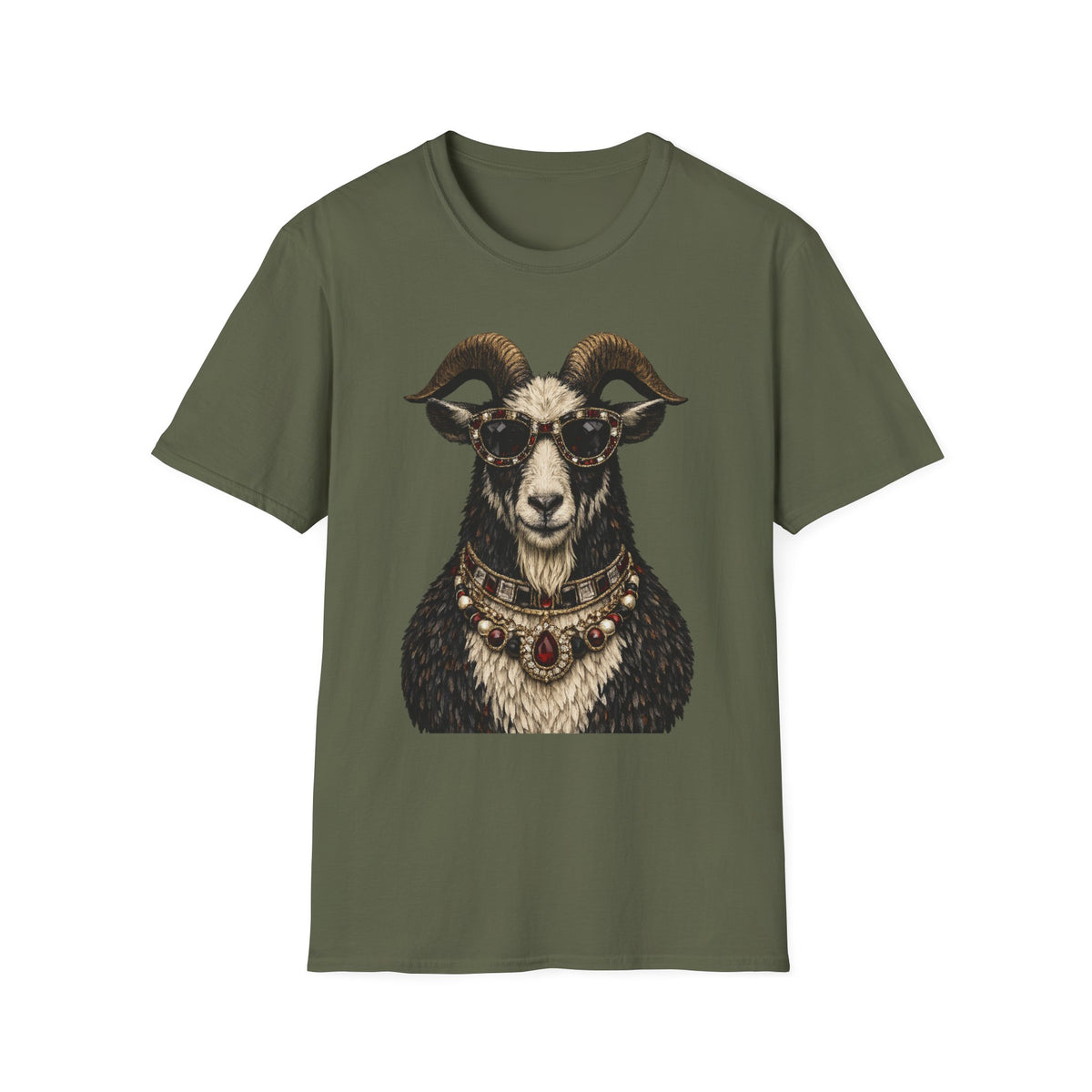 Regal Ram Portrait T-Shirt — Ornate Horned Goat Illustration Tee