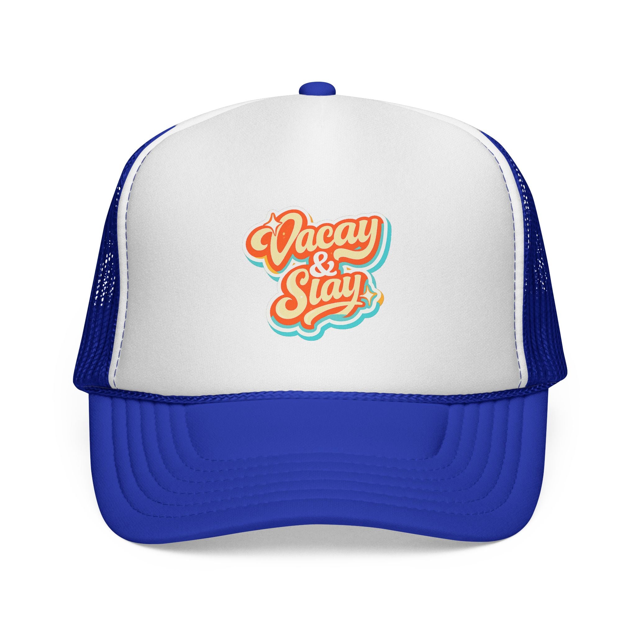 Vacay & Slay Trucker Cap — Retro Beach Vacation Mesh Hat