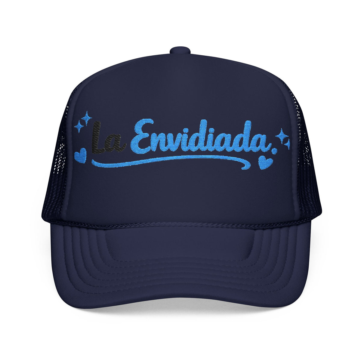 Emocionada Script Trucker Hat — Blue Glitter "La Envidiada" Foam Cap