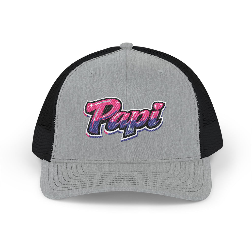 Papi Trucker Cap — Vintage Pink Script Snapback