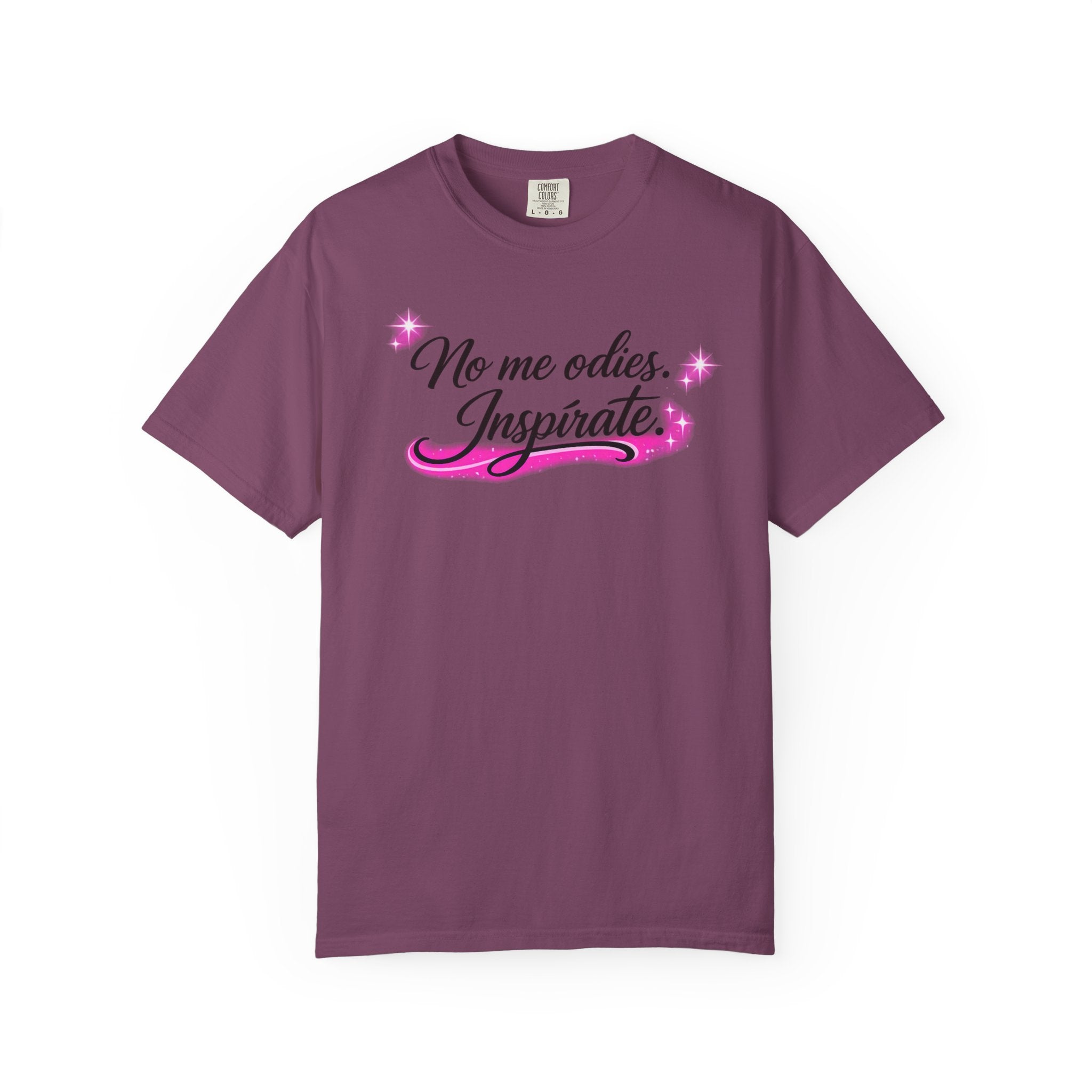 Inspirate Spanish Quote T-Shirt — “No me odies. Inspirate.” Pink Script Tee
