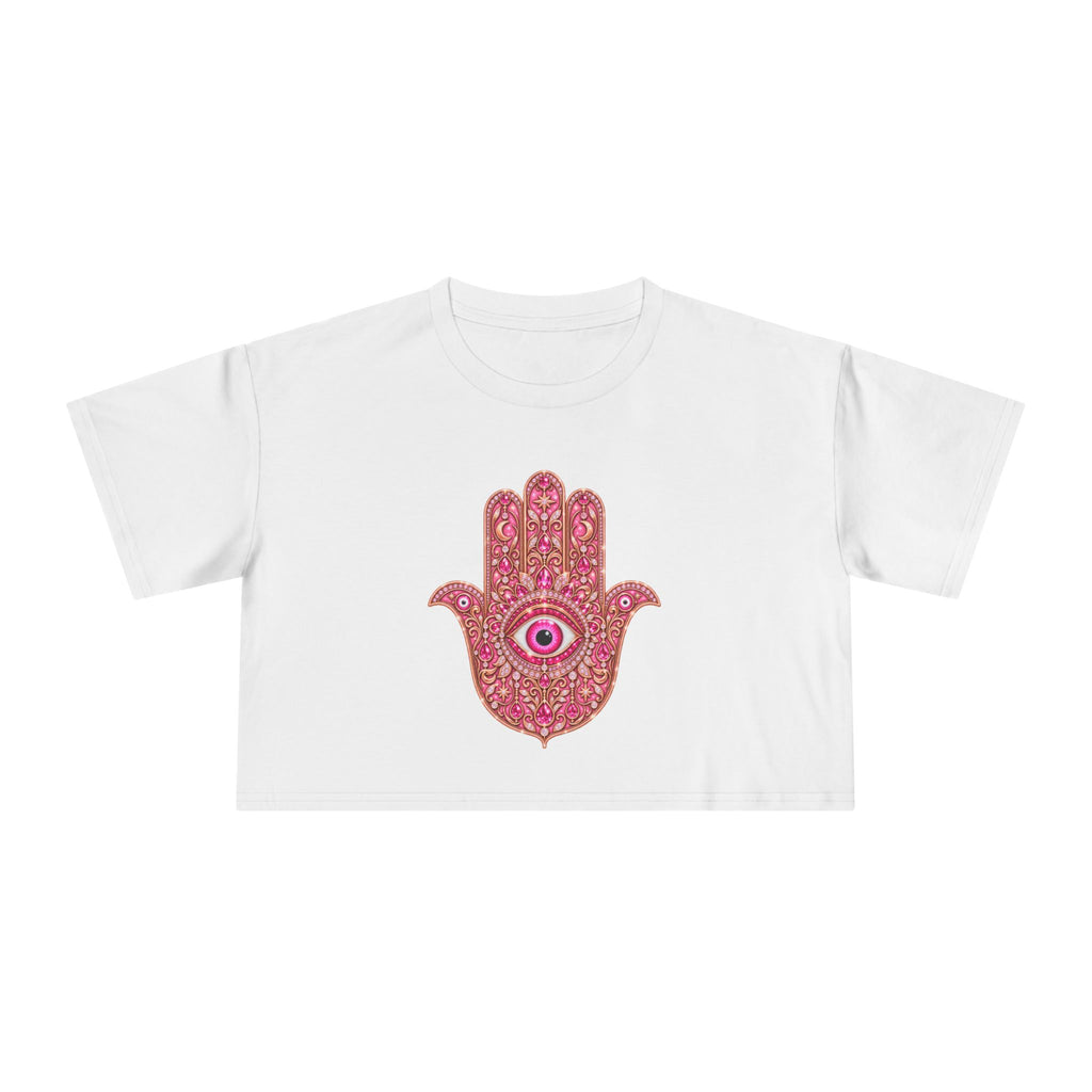 Women's Hamsa Hand Crop Tee – Pink Evil Eye Protection