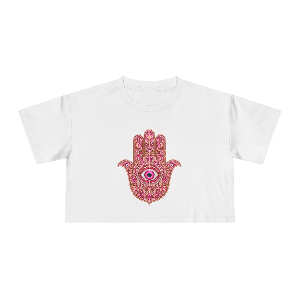 Women's Hamsa Hand Crop Tee – Pink Evil Eye Protection