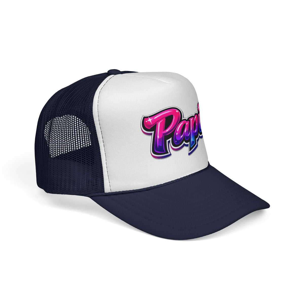 Papi Trucker Cap — Retro Neon Script Embroidered Mesh Hat